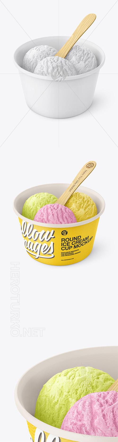 Matte Paper Ice Cream Cup w/ Wooden Stick Mockup 83618 Matte Paper Ice Cream Cup w/ Wooden Stick Mockup 83618