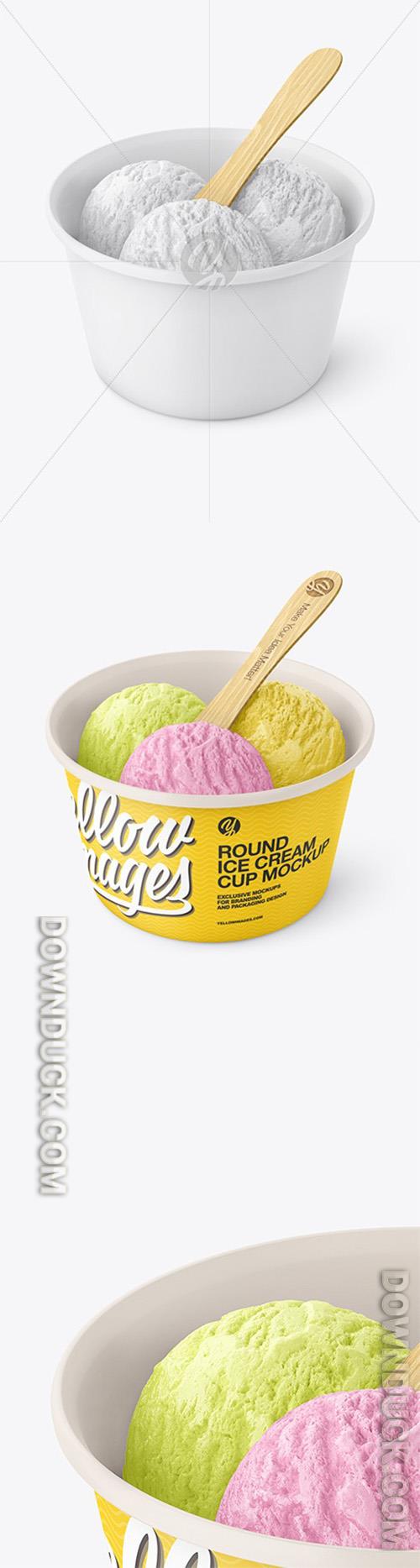 Matte Paper Ice Cream Cup w/ Wooden Stick Mockup 83618