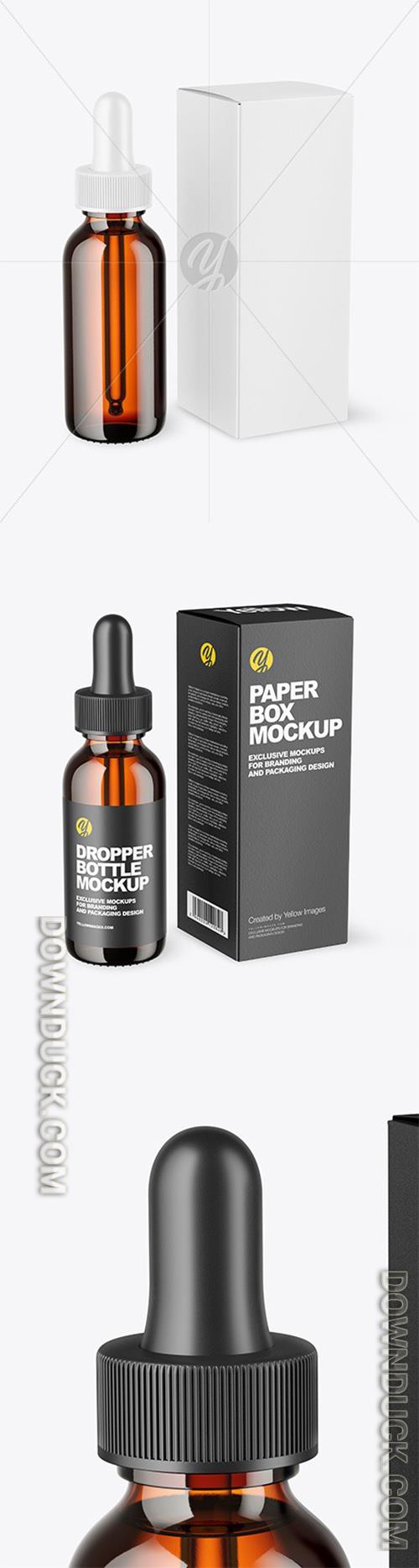 Amber Glass Dropper Bottle with Paper Box Mockup 73243 