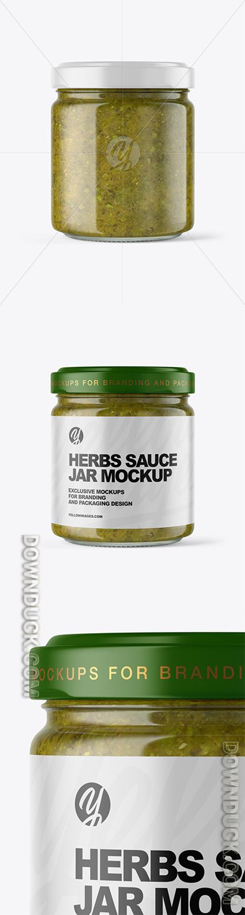Clear Glass Jar with Spicy Herbs Sauce Mockup 78154 