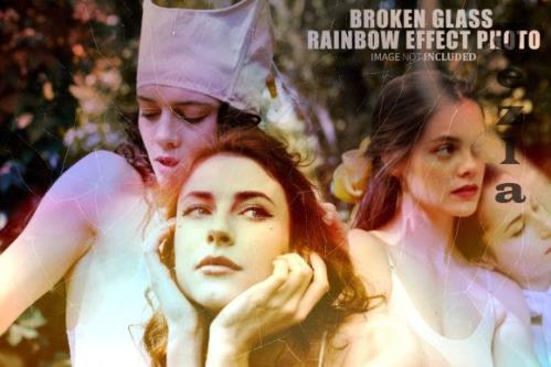 Broken Glass Rainbow Photo Effect Psd