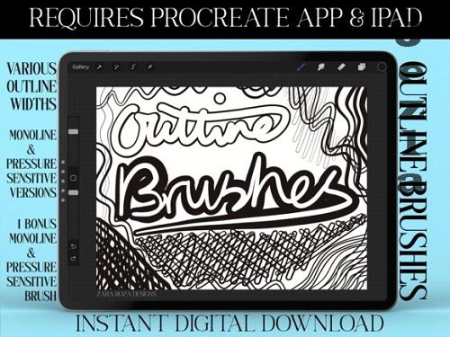 Procreate Outline Brush Set Bundle Pack - Cute Monoline & Pressure Pen Brushes - 1162241067