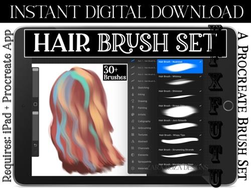 Procreate Hair Brush Set Vol. 2 - 30+ Brushes Bundle Pack, Portrait Drawing Face Character Art - 1183346451