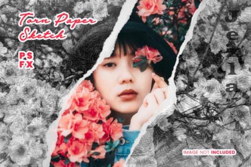 Torn Paper Sketch Photo Effect Psd