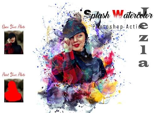 Splash Watercolor Photoshop Action - 7092036