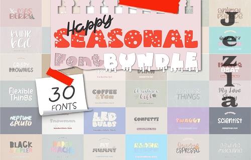 Happy Seasonal Font Bundle - 30 Premium Fonts