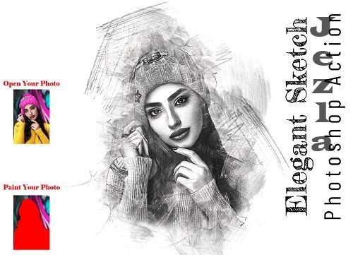 Elegant Sketch Photoshop Action - 7093455