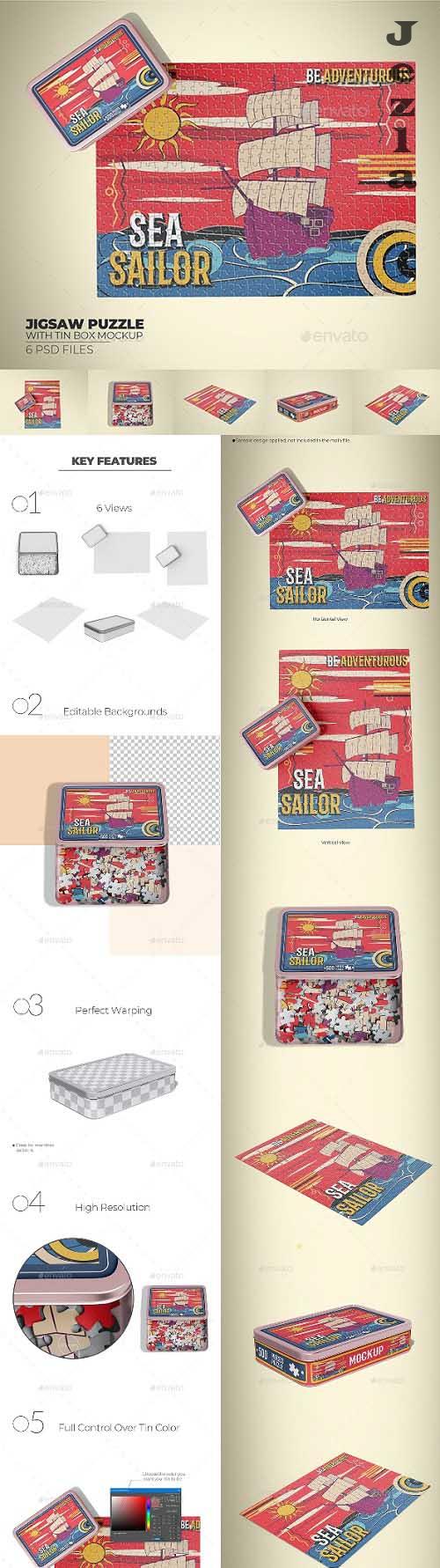 Jigsaw Puzzle Board With Rectangular Tin Box Mockup - 36581388 - 7047789