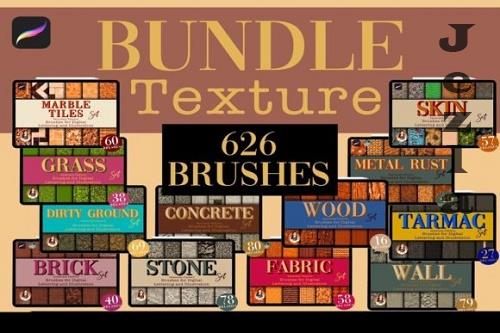 Texture Procreate Bundle - 629 seamless brushes, 6 color palettes