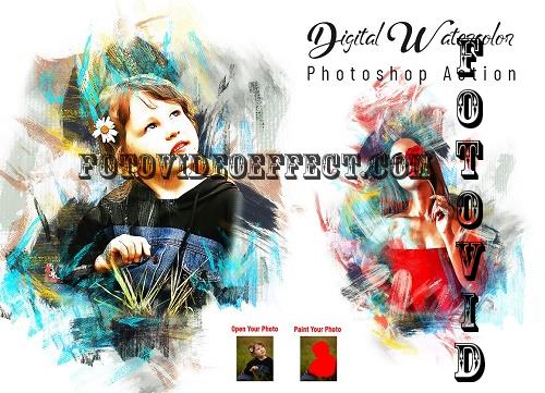 Digital Watercolor Photoshop Action - 7113804