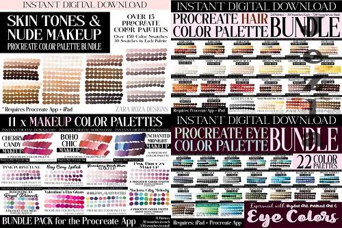 Bundle 70 Portrait Palettes Procreate Skin Tones, Hair, Eyes - 1876510
